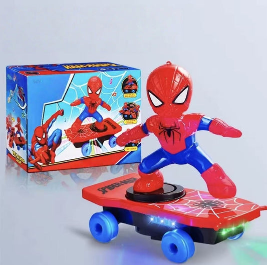 Spider-Man Stunt Scooter Toy | 360° Rotation, Fall & Flip, LED Lights & Music