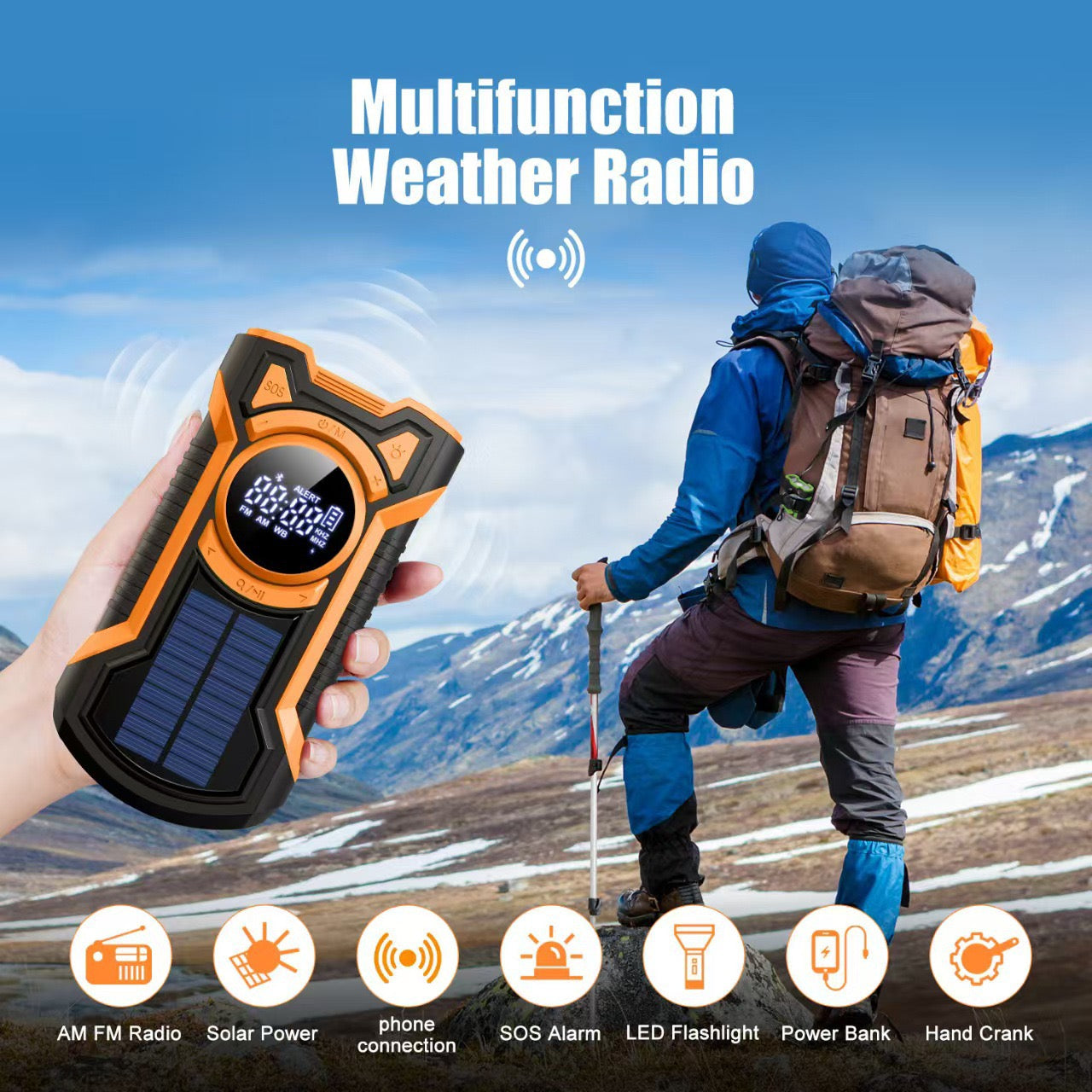 Multi flashlight | Hand Crank &Solar Power Bank for Camping, Hiking & Outdoor Adventures